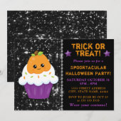 Cute Pompoen Halloween Cupcake Feestje Kaart (Voorkant / Achterkant)