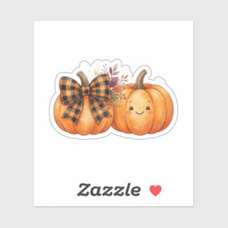 Cute Pompoen Met Geruite Strik Retro Herfst Hallow Sticker
