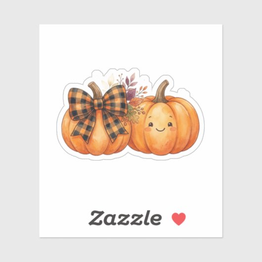 Cute Pompoen Met Geruite Strik Retro Herfst Hallow Sticker (Vel)