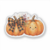 Cute Pompoen Met Geruite Strik Retro Herfst Hallow Sticker (Voorkant)