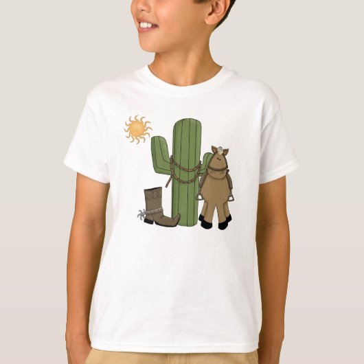Cute Pony Desert Cactus Scene T-shirt (Voorkant)