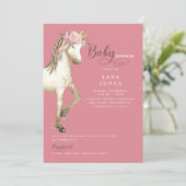 Cute Pony Waterverf Roze Baby shower Kaart (Staand voorkant)