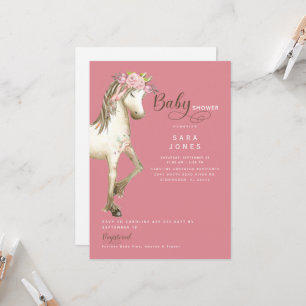 Cute Pony Waterverf Roze Baby shower Kaart