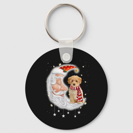 Cute Poochon met kerstcadeau Hondenliefhebber met  Sleutelhanger (Voorkant)