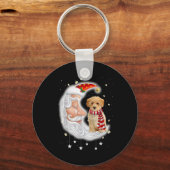 Cute Poochon met kerstcadeau Hondenliefhebber met  Sleutelhanger (Voorkant)