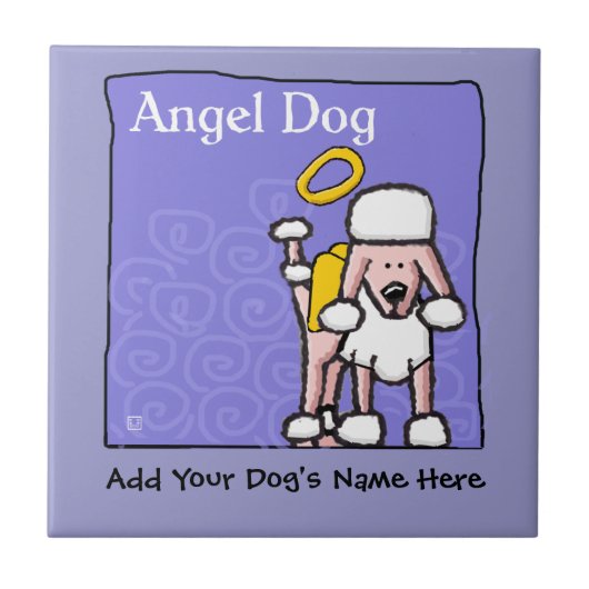 Cute Poodle Angel Dog Memorial Tegeltje (Voorkant)