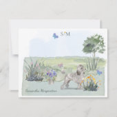 Cute Poodle Butterfly Meadow Monogram & Naam     Notitiekaartje (Voorkant)
