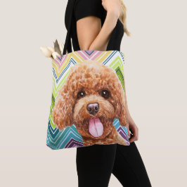 Cute Poodle Colorful Zigzag Patroon Tote Bag