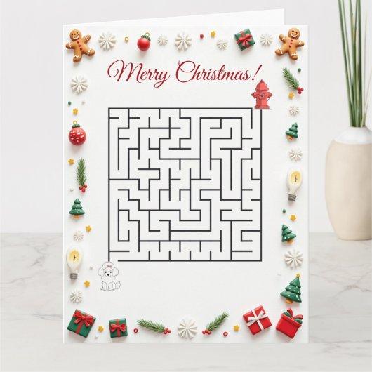 Cute Poodle Dog Christmas Maze Puzzle Holiday Kaart (Voorkant)