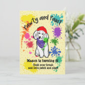 Cute Poodle Dog Fun Art Birthday Party Invitation Kaart (Staand voorkant)