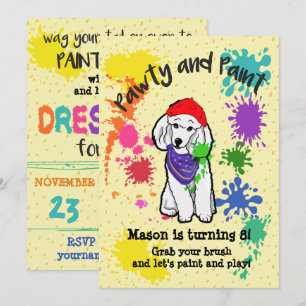 Cute Poodle Dog Fun Art Birthday Party Invitation Kaart