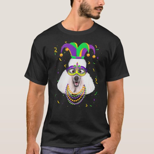 Cute Poodle Dog Mardi Gras Festival Mask Beads Pre T-shirt (Voorkant)