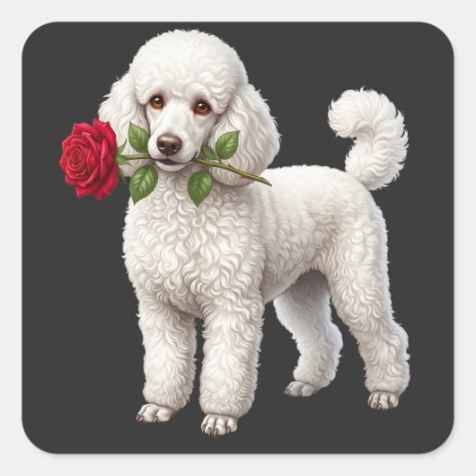 ‏Cute Poodle Dog Vierkante Sticker (Voorkant)