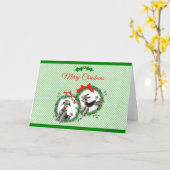 Cute Poodle Dogs Animal Pets Merry kerst Holly Kaart (Gele Bloem)