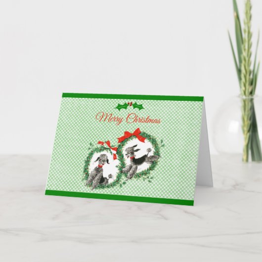 Cute Poodle Dogs Animal Pets Merry kerst Holly Kaart (Voorkant)