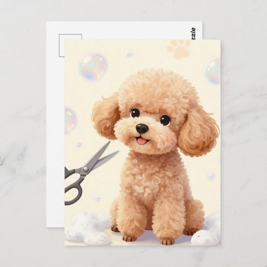 Cute Poodle Grooming Bubbles Scissors Briefkaart (Voorkant / Achterkant)