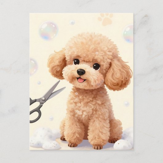 Cute Poodle Grooming Bubbles Scissors  Briefkaart (Voorkant)