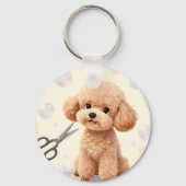 Cute Poodle Grooming Bubbles Scissors  Sleutelhanger (Voorkant)