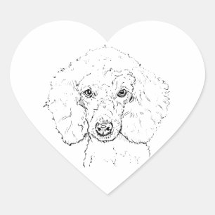 Cute Poodle-hondillustratie, handgetekend Hart Sticker
