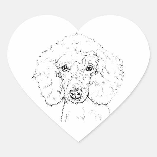 Cute Poodle-hondillustratie, handgetekend Hart Sticker (Voorkant)