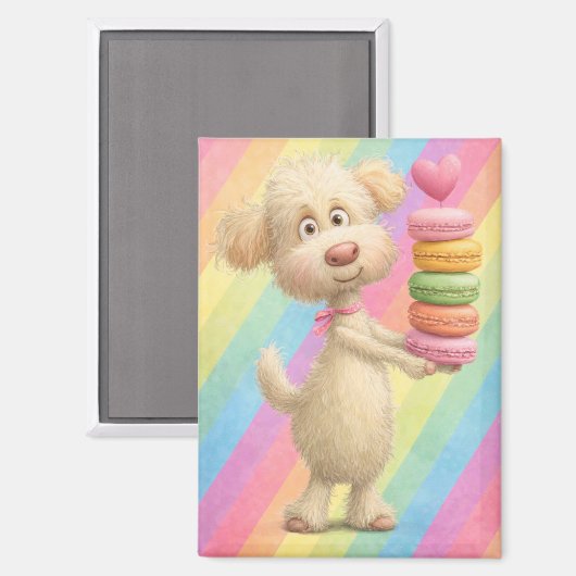 Cute Poodle Macaron Magnet – Rainbow Pastel Dog (Voorkant / Achterkant)