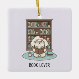 Cute Poodle Puppy Dog Book Lover Pastel Christmas Keramisch Ornament