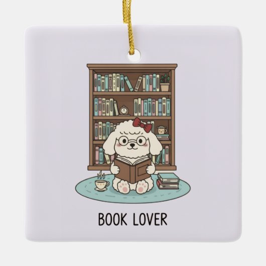 Cute Poodle Puppy Dog Book Lover Pastel Christmas Keramisch Ornament (Voorkant)