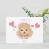 Cute Poodle Valentine Card with I Woof You Message Feestdagenkaart (Staand voorkant)