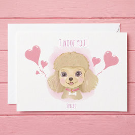 Cute Poodle Valentine Card with I Woof You Message Feestdagenkaart