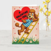 Cute Poodle Valentine Love Card Kaart (Gele Bloem)