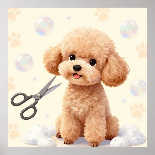 Cute Poodle Verzorging Bubbel Scharen Poster (Voorkant)