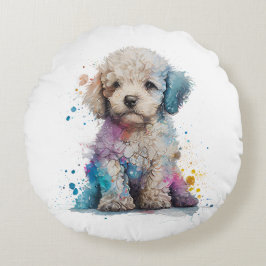 Cute Poodle Waterverf Art Rond Kussen