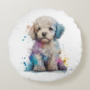 Cute Poodle Waterverf Art Rond Kussen