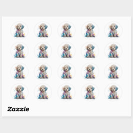 Cute Poodle Waterverf Art Ronde Sticker