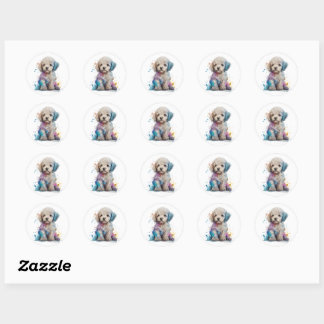 Cute Poodle Waterverf Art Ronde Sticker