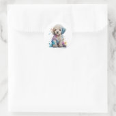 Cute Poodle Waterverf Art Ronde Sticker (Tas)