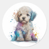 Cute Poodle Waterverf Art Ronde Sticker (Voorkant)