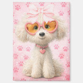 Cute Poodle with Pink Paw Prints and Bow Magnet (Voorkant)