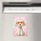 Cute Poodle with Pink Paw Prints and Bow Magnet (Insitu (Vaatwasser))