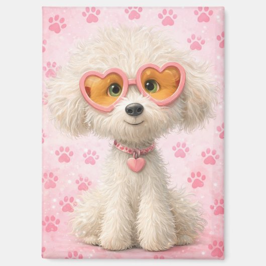 Cute Poodle with Pink Paw Prints Tote Bag  Magneet (Voorkant)