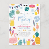 Cute Pool Party Sweet Sixteen Birthday Party Uitnodiging Briefkaart (Voorkant)