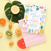 Cute Pool Party Sweet Sixteen Birthday Party Uitnodiging Briefkaart