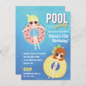 Cute Pool Party Waterverf | Girl Birthday Kaart (Voorkant / Achterkant)