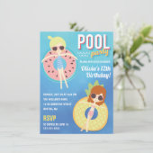 Cute Pool Party Waterverf | Girl Birthday Kaart (Staand voorkant)