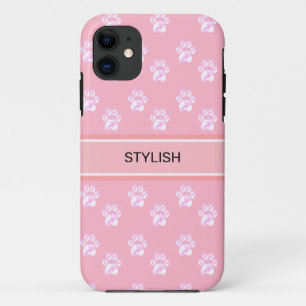 Cute pootpatroon & tekst op roze Case-Mate iPhone case