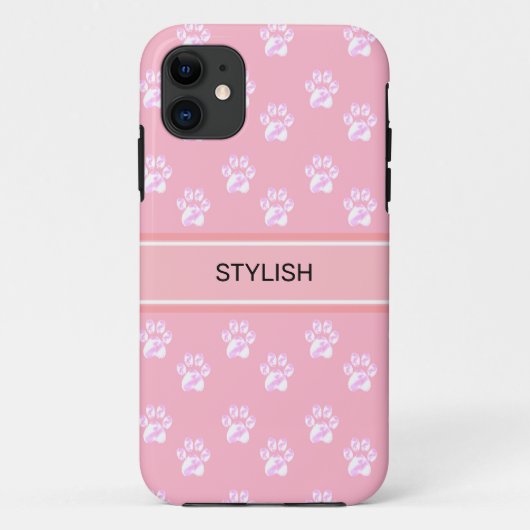 Cute pootpatroon & tekst op roze Case-Mate iPhone case (Achterkant)