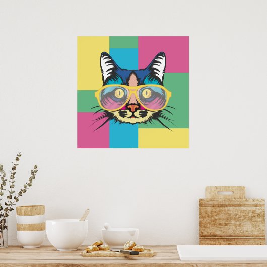 Cute Pop Art Cat Poster (Keuken)