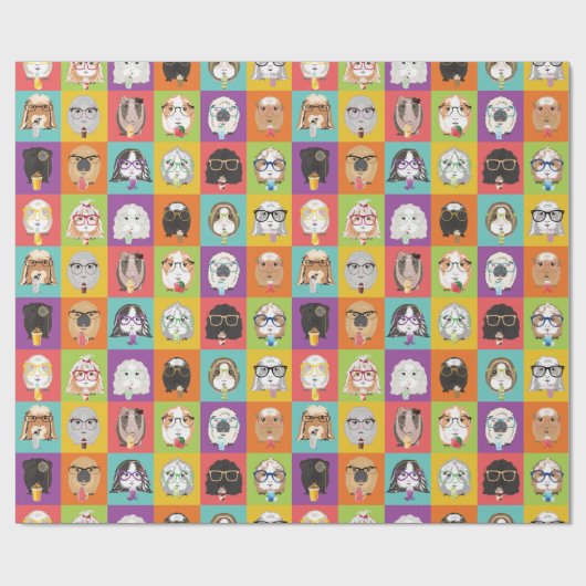 Cute Pop-Art Guinea Pig Wrapping Paper Cadeaupapier (Vlak)