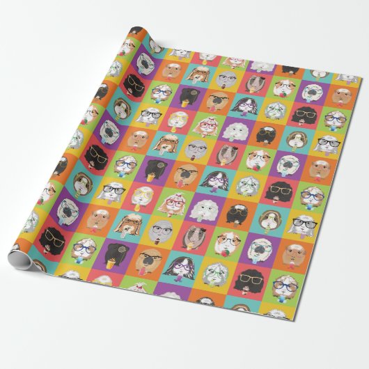 Cute Pop-Art Guinea Pig Wrapping Paper Cadeaupapier (Uitgerold)