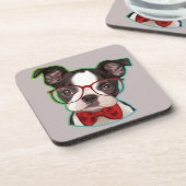 Cute Pop Art Hipster Boston Terrier Bier Onderzetter (Linkerzijde)
